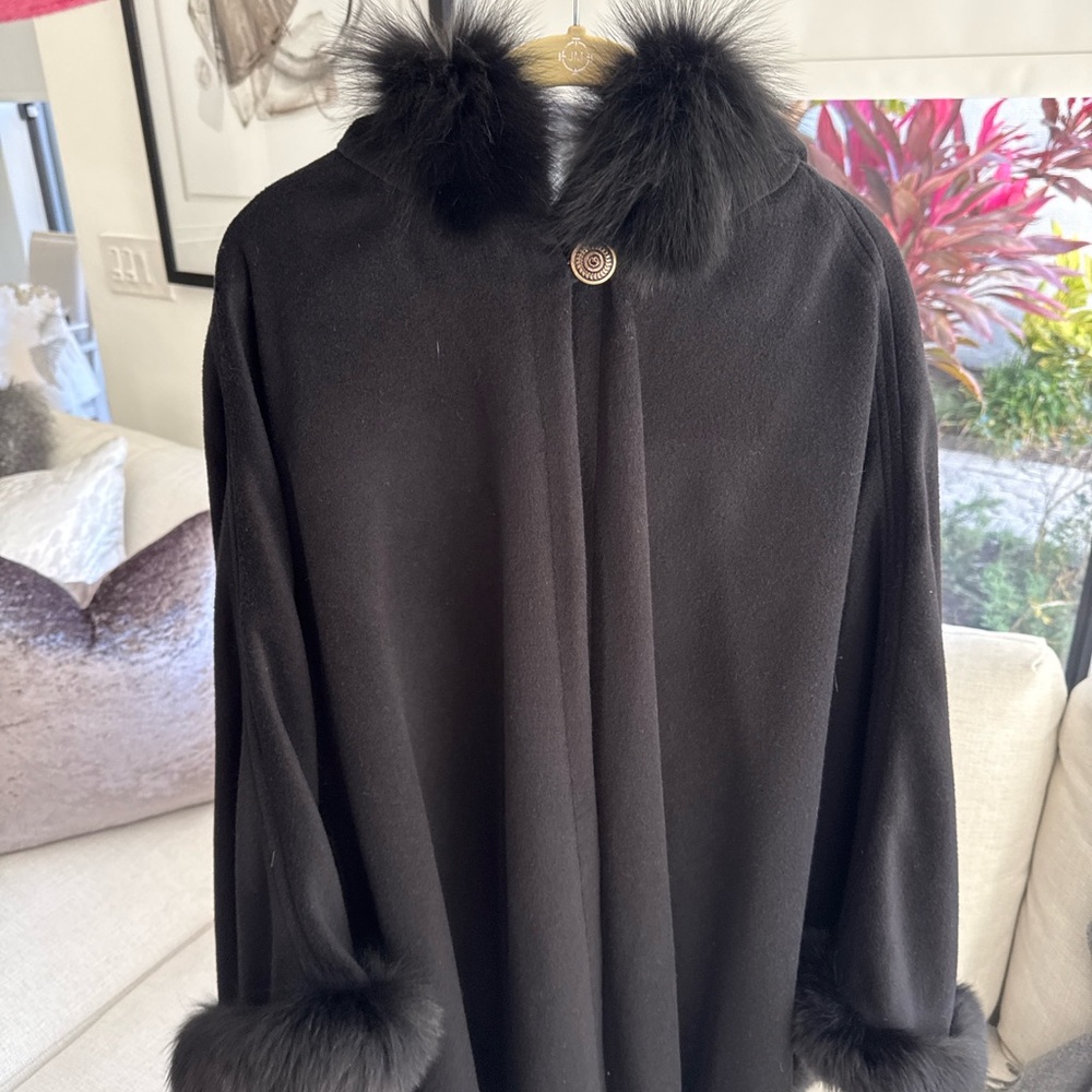 St. John Collection Black Cape with Fur Trim